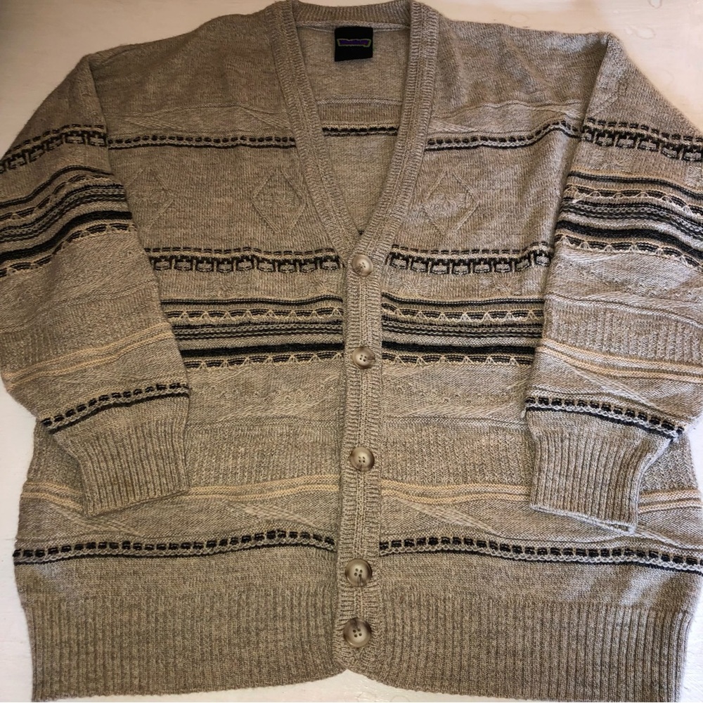 Vintage Westbury Tan Wool Blend Grandpa Cardigan, Large,pre-owned,pet/smoke free